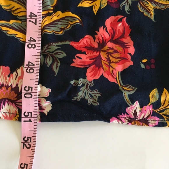 Old Navy Navy Blue Floral Satin Smocked Midi Slip Dress Sz XXL Floral Side Slit - Picture 15 of 15